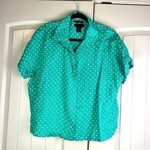 RACHEL Rachel Roy button down shirt womens size medium white polka dot linen